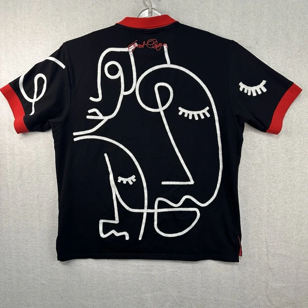 Frost Originals Face Polo Shirt Men's 2XL Abstract Picasso-Style - Picture 2 of 10